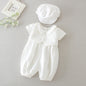 Boy's White Full Moon Full Year Wine Suit With Hat Dress Two-piece Set.