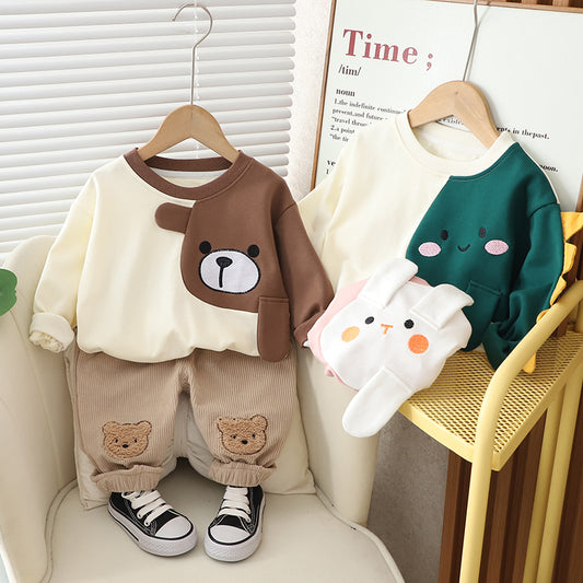 Children's Autumn Clothing Cartoon Long Sleeve Sweater Two-piece Set.
