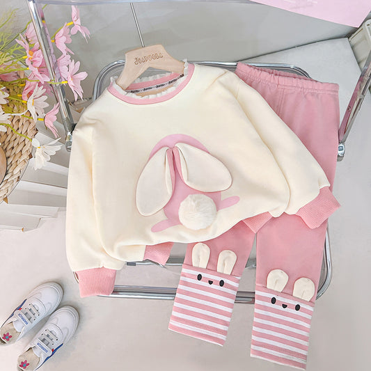 Baby Girl Cute Ears Sweater Cartoon Long Sleeve Leggings Suit.