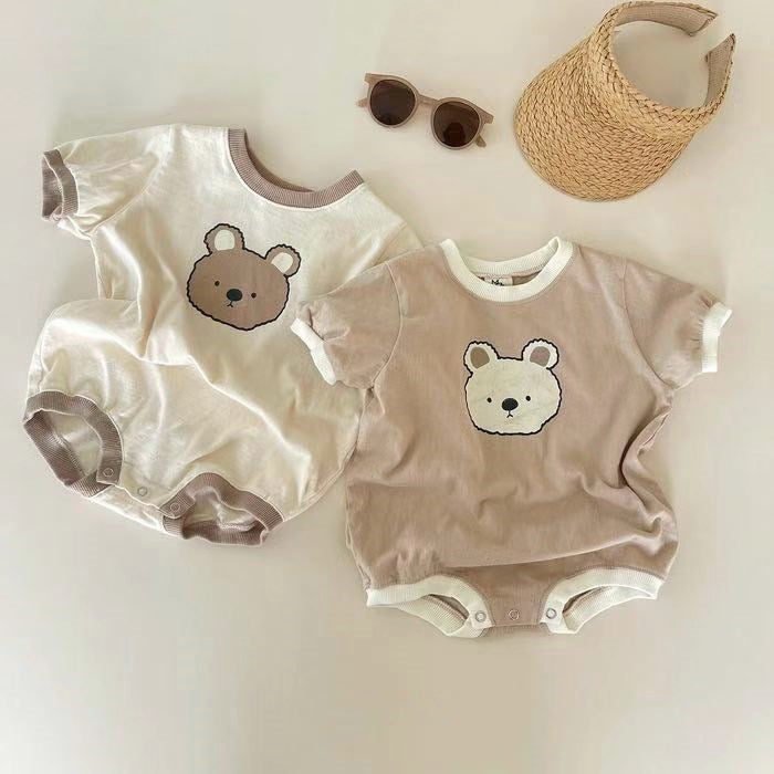 Baby Cute Bear Casual Short Sleeve Rompers.