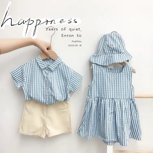 Striped Dress Summer Boys And Girls Baby Shirt Pants Suit.