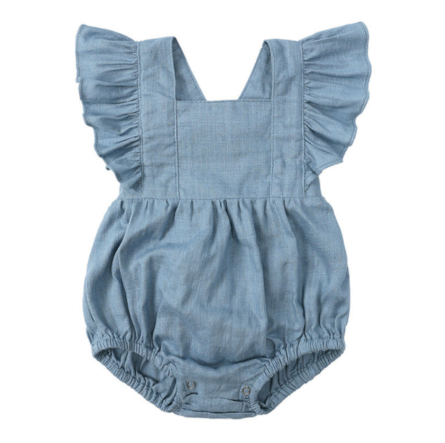 Baby Cotton And Linen Summer Strap One Piece Suit.