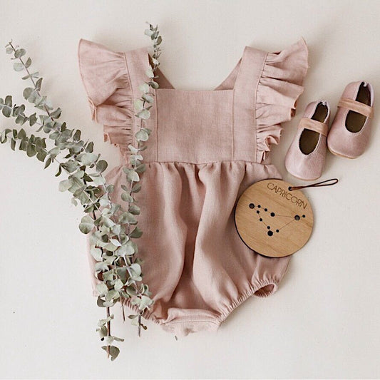 Baby Cotton And Linen Summer Strap One Piece Suit