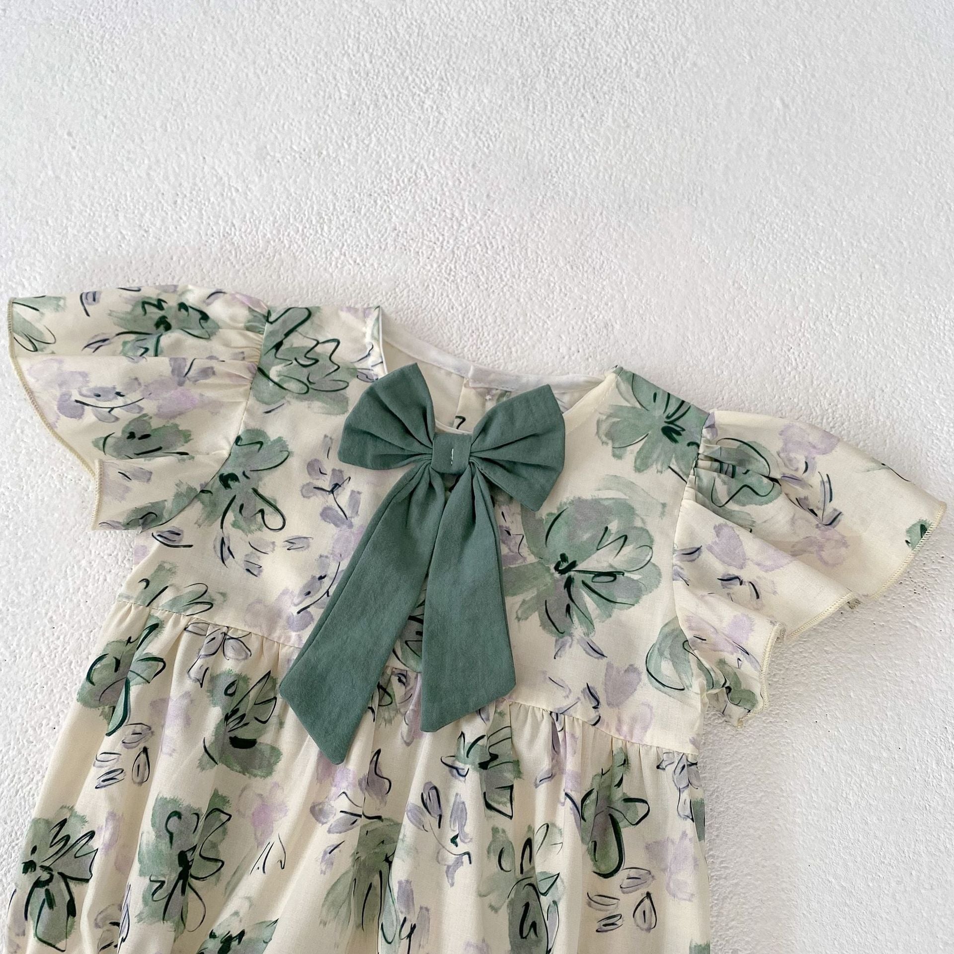 Summer Baby Girl's Printed Bow Romper Triangle Jumpsuit.