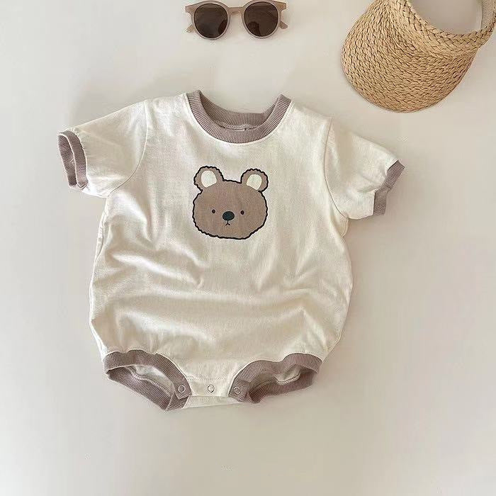 Baby Cute Bear Casual Short Sleeve Rompers.