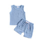 Children's Summer Korean Style Sleeveless Vest Waffle Solid Color Suit.