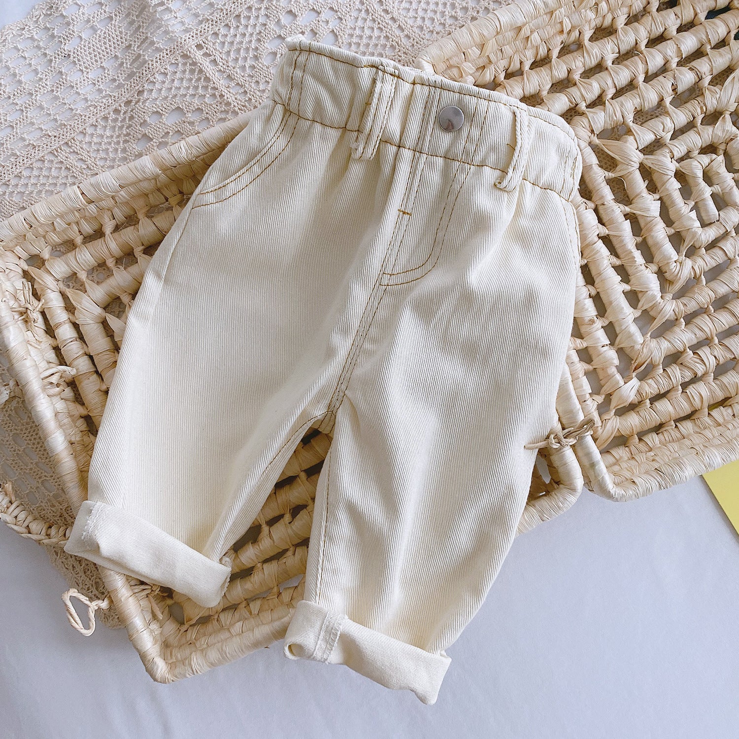 Baby Solid Color Casual High Waist Soft Jeans.