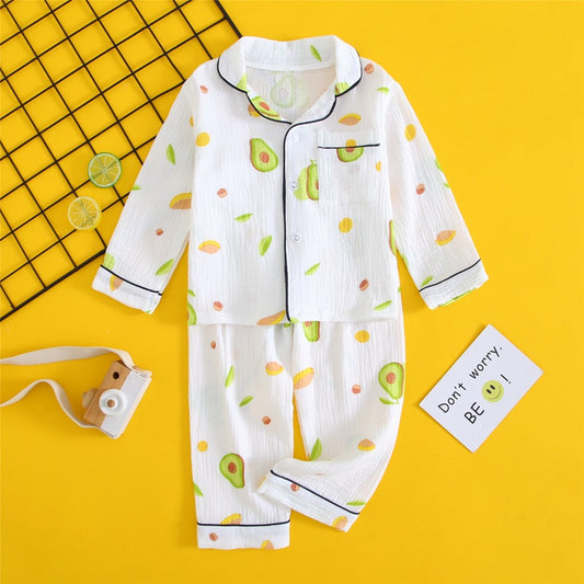 Children's Double-layer Cotton Gauze Pyjamas Homewear Set.