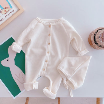 Summer New Baby Clothes Knitted Long Sleeves Toddle Romper Simple Casual Infant Outfit.