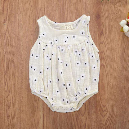 Cotton Linen Romper Baby Girls Sleeveless Floral.