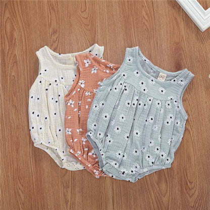 Cotton Linen Romper Baby Girls Sleeveless Floral.