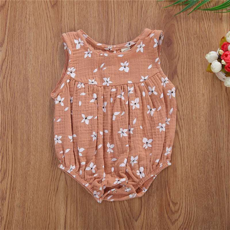 Cotton Linen Romper Baby Girls Sleeveless Floral.