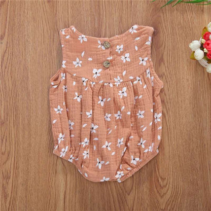 Cotton Linen Romper Baby Girls Sleeveless Floral.