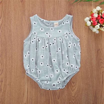 Cotton Linen Romper Baby Girls Sleeveless Floral.