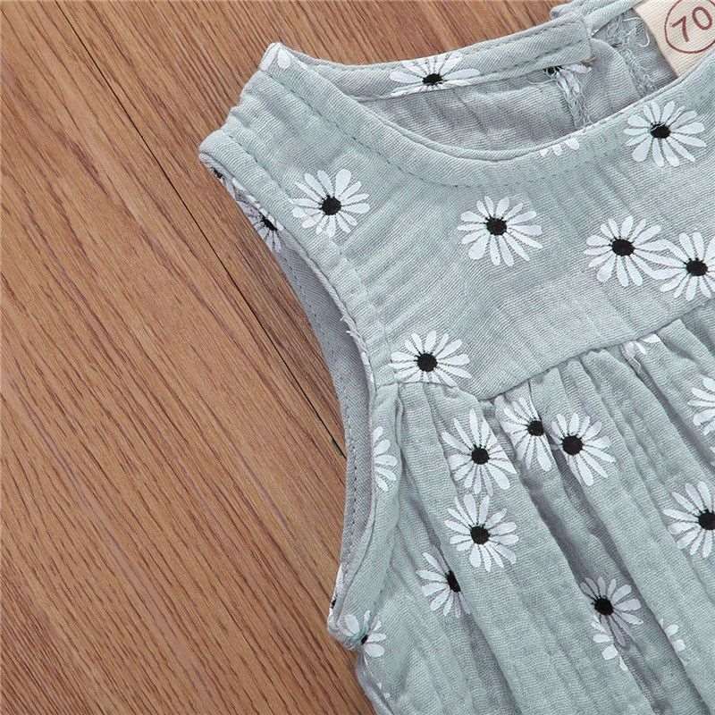 Cotton Linen Romper Baby Girls Sleeveless Floral.