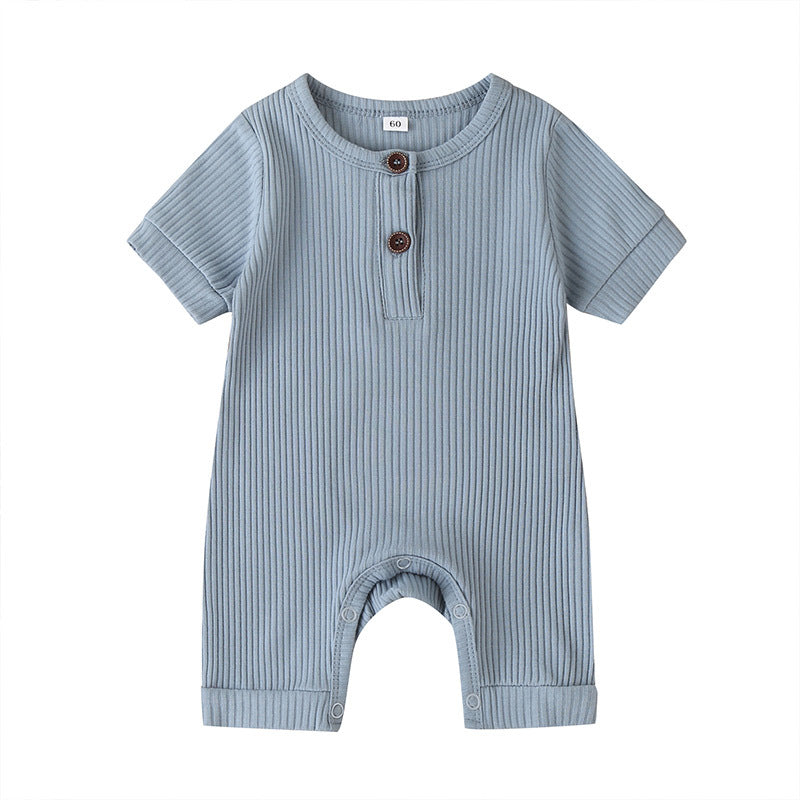 Summer short sleeve baby solid color jumpsuit.