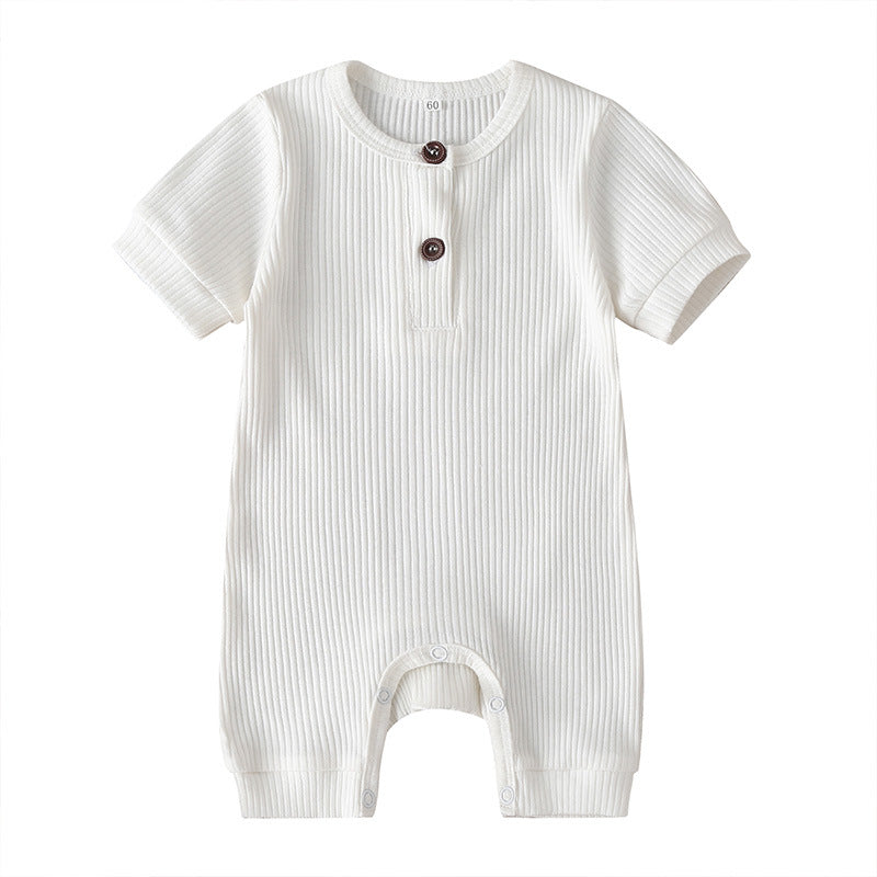 Summer short sleeve baby solid color jumpsuit.