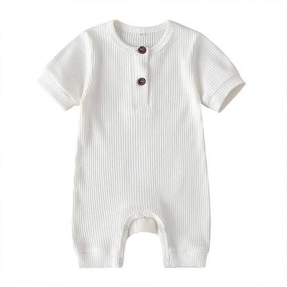 Summer short sleeve baby solid color jumpsuit.