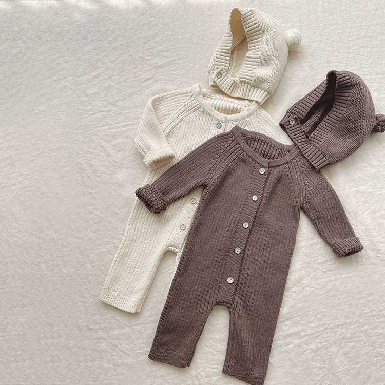 Baby Cozy Knit Romper & Hat Set