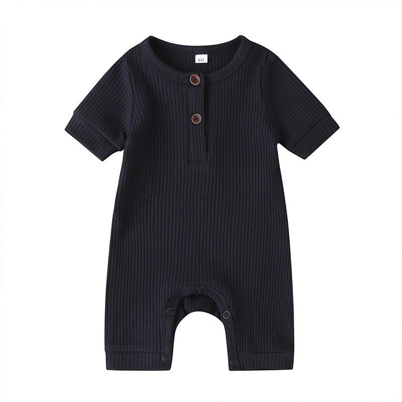 Summer short sleeve baby solid color jumpsuit.