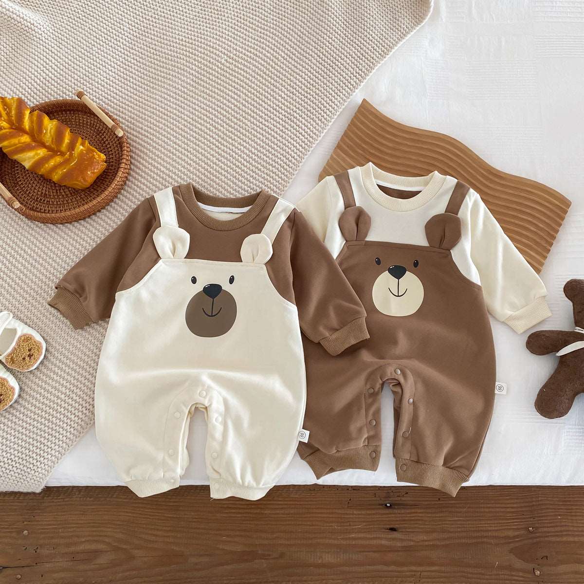 Bear Fake Two-piece Long-sleeved Jumpsuit Newborn.