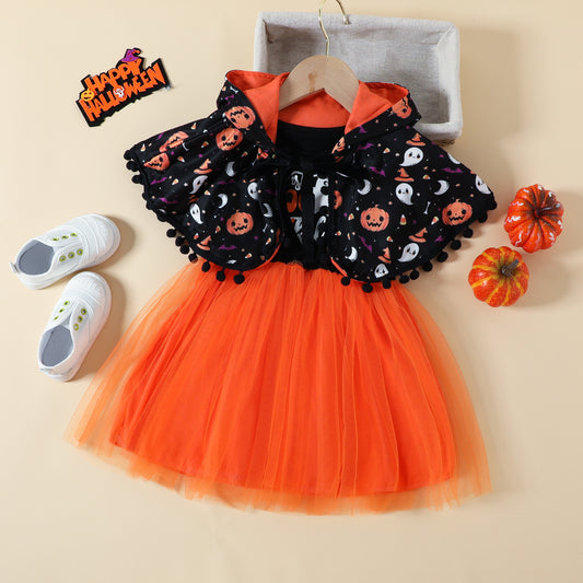 Halloween Cloak Dress Two-piece Set for Girls