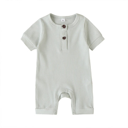 Summer short sleeve baby solid color jumpsuit.