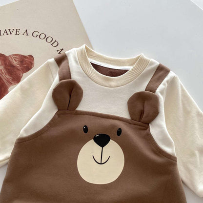 Bear Fake Two-piece Long-sleeved Jumpsuit Newborn.