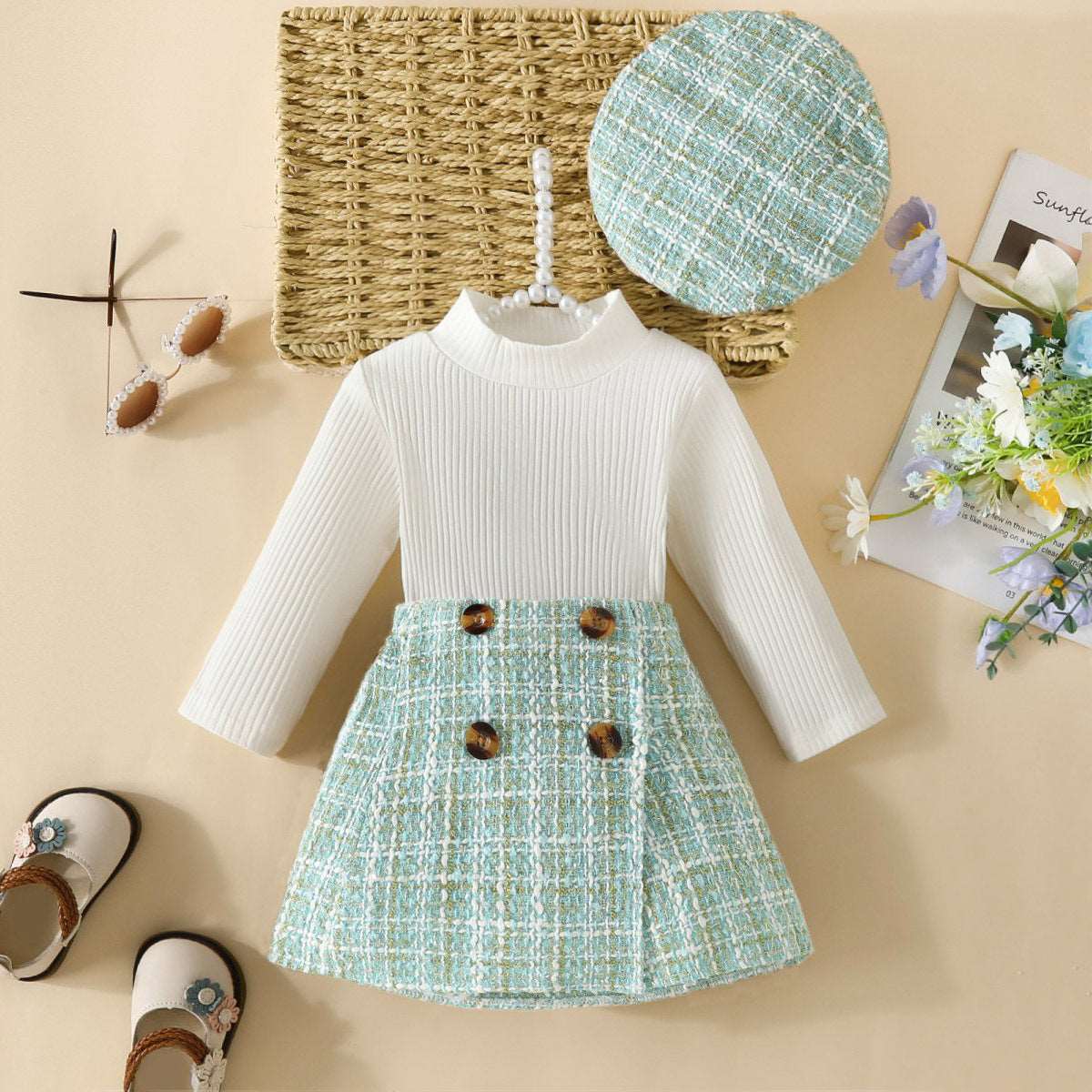 Girls Fashion Long Sleeve Skirt Suit.