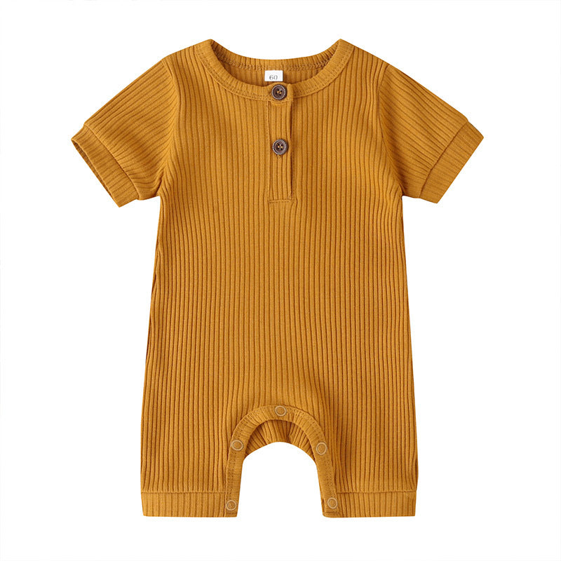 Summer short sleeve baby solid color jumpsuit.