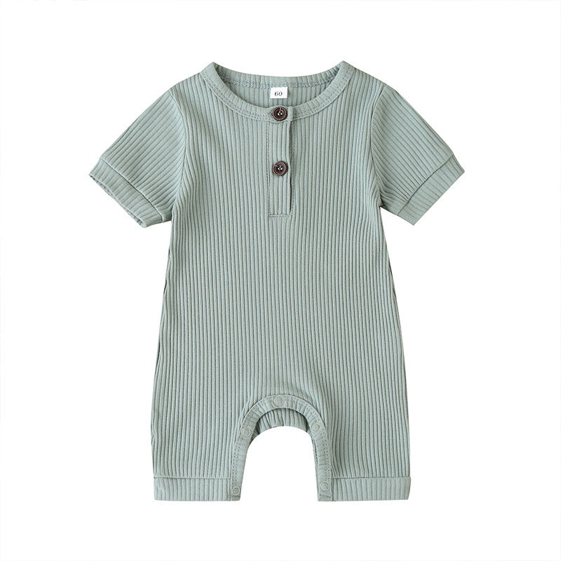 Summer short sleeve baby solid color jumpsuit.