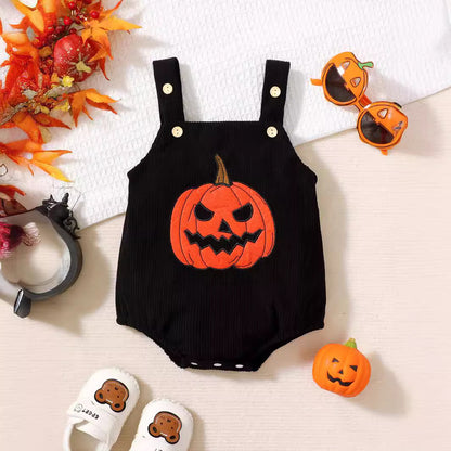 Baby Halloween Embroidery Pumpkin Romper