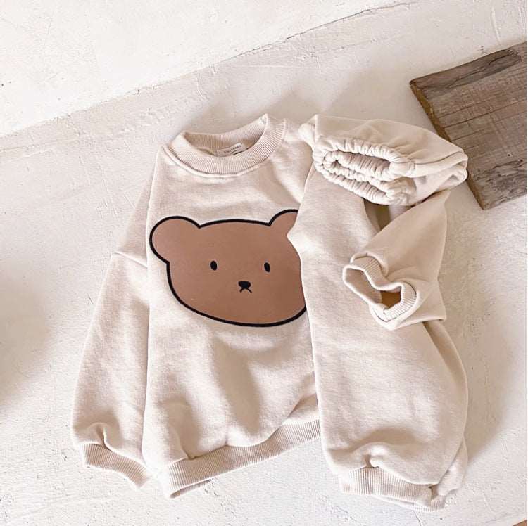 Cartoon Bear Head Print Casual Suit.