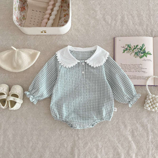 Long Sleeve Bottom-covering Rompers Baby Girl Doll Collar Romper.