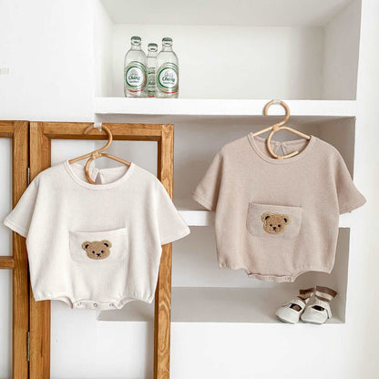 Cute Little Bear Baby Short Sleeved Jumpsuit.