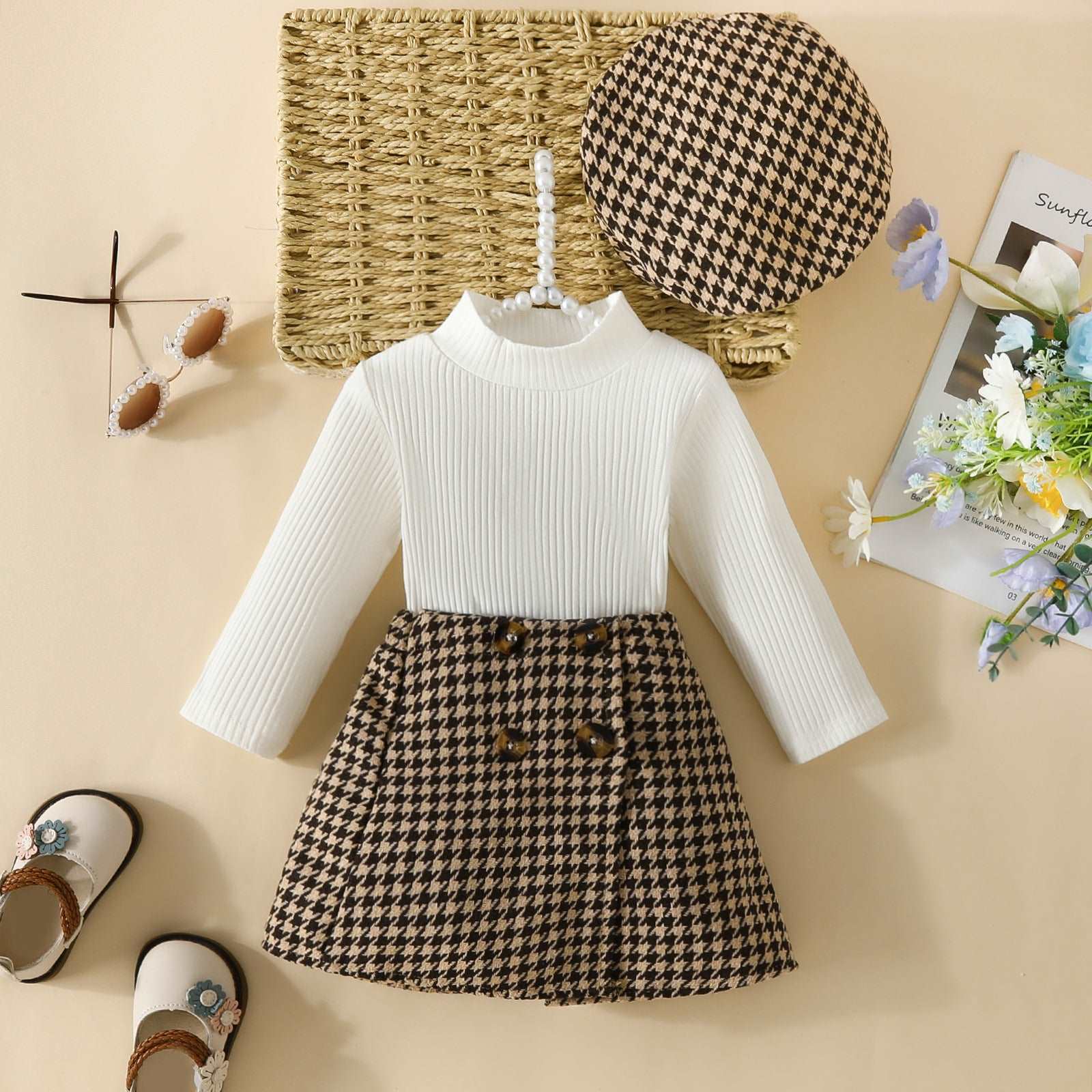 Girls Fashion Long Sleeve Skirt Suit.