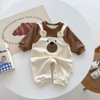 Bear Fake Two-piece Long-sleeved Jumpsuit Newborn.