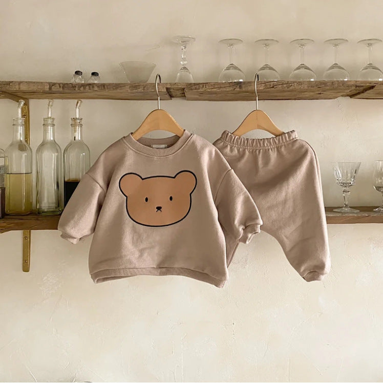 Cartoon Bear Head Print Casual Suit.