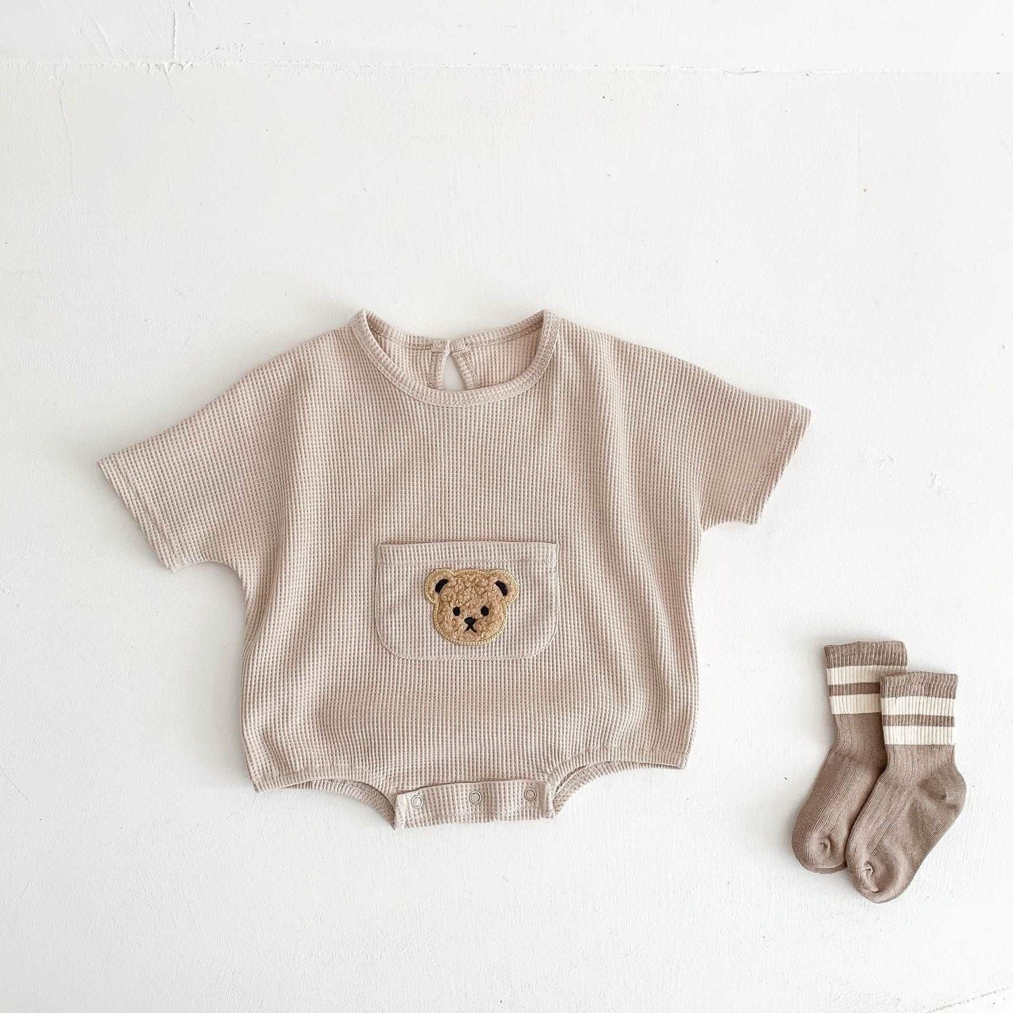 Cute Little Bear Baby Short Sleeved Jumpsuit.