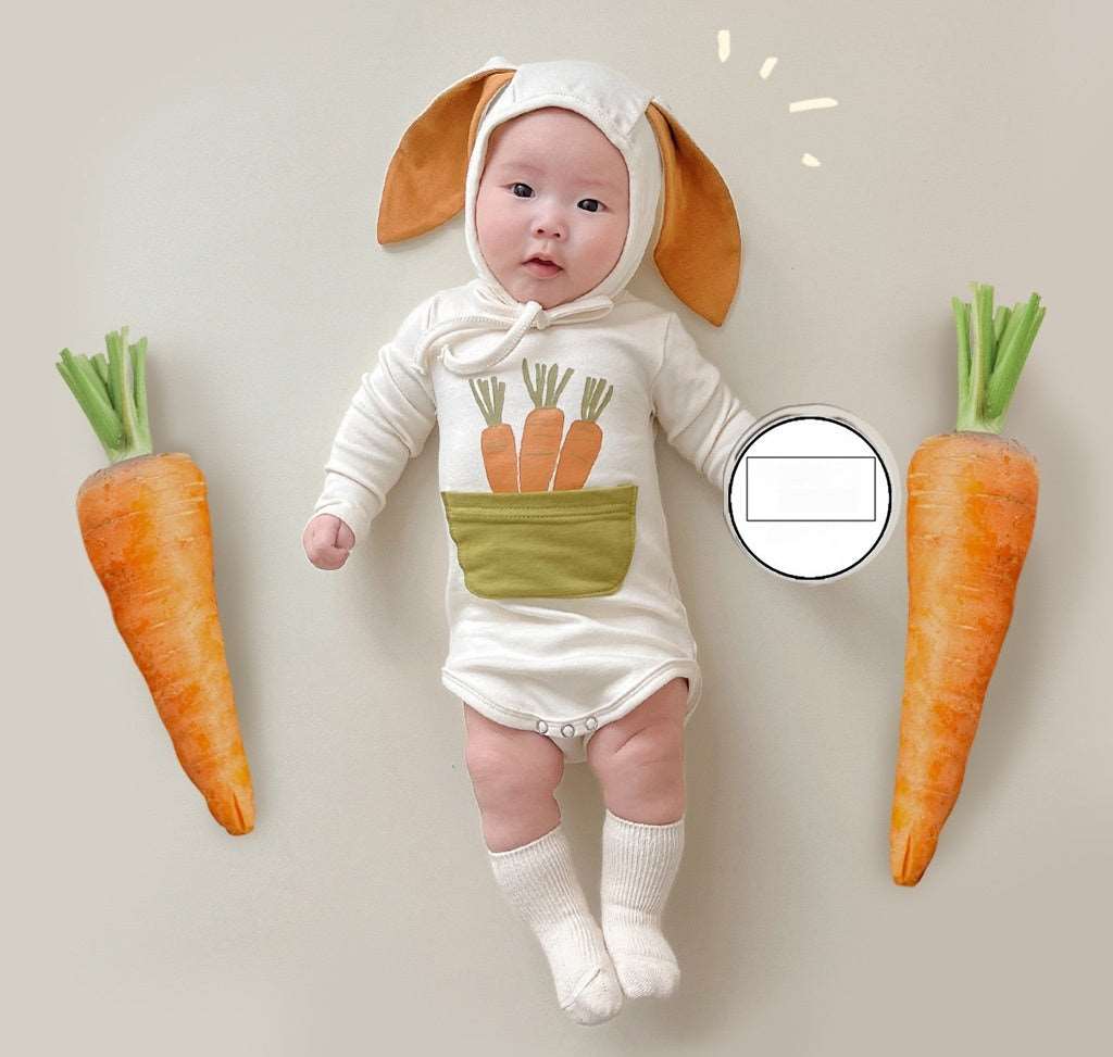 Cute Carrot Print Rabbit-shaped Romper