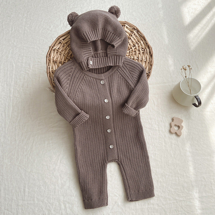 Baby Cozy Knit Romper & Hat Set