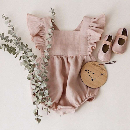 Baby Cotton And Linen Summer Strap One Piece Suit.