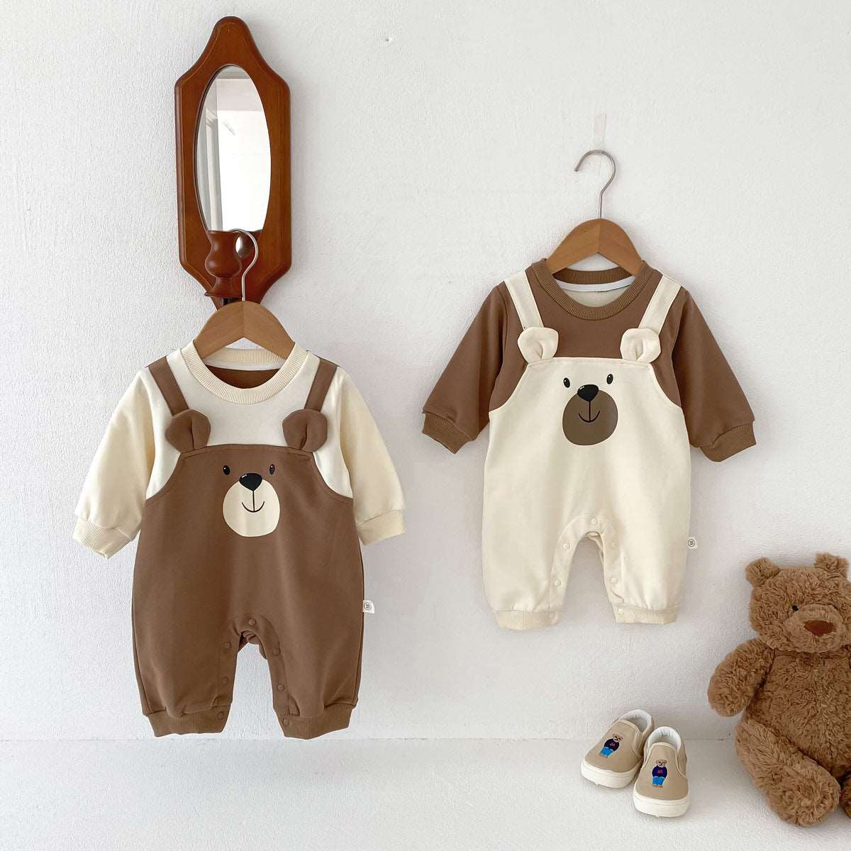 Bear Fake Two-piece Long-sleeved Jumpsuit Newborn.