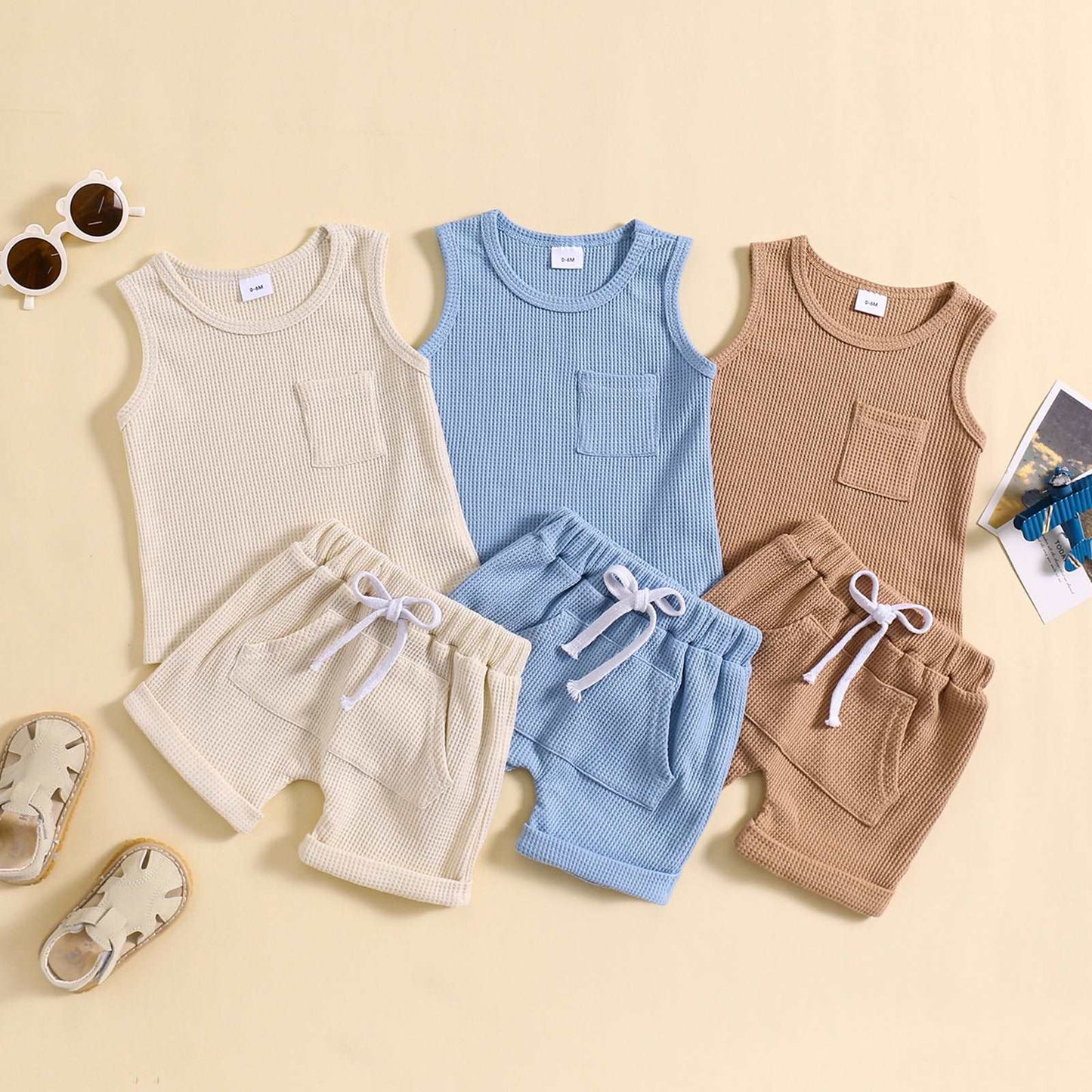 Kids Korean Summer Style Solid Color Suit.