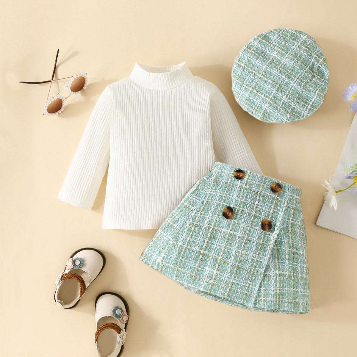 Girls Fashion Long Sleeve Skirt Suit.