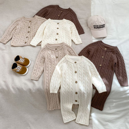 Baby Warm Knitted Romper and Cardigan