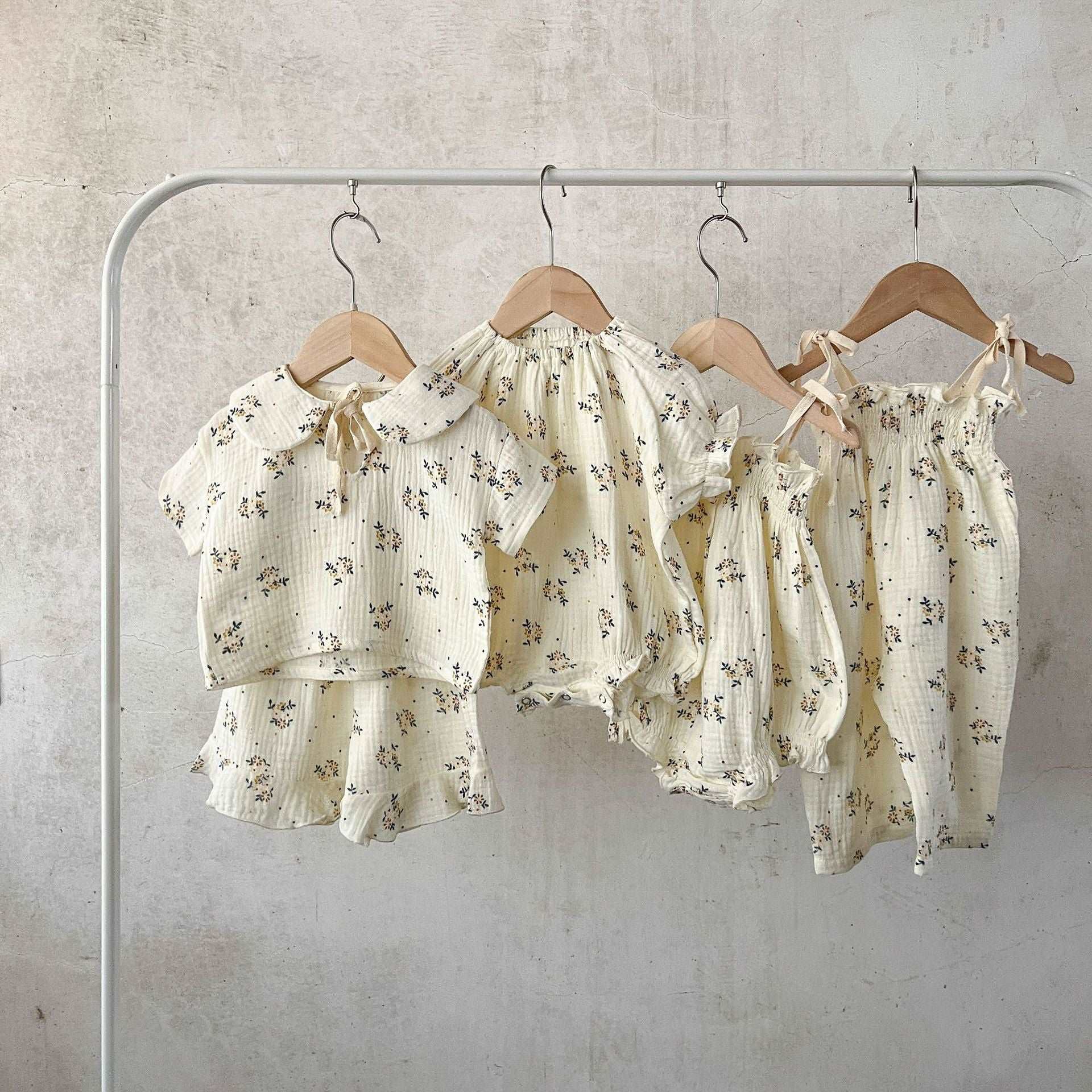 Girls' Summer Cotton Floral Sling Romper.