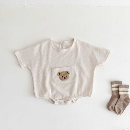 Cute Little Bear Baby Short Sleeved Jumpsuit.