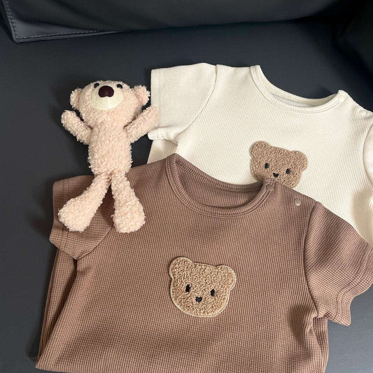 Kids Waffle Bear Romper With Hat