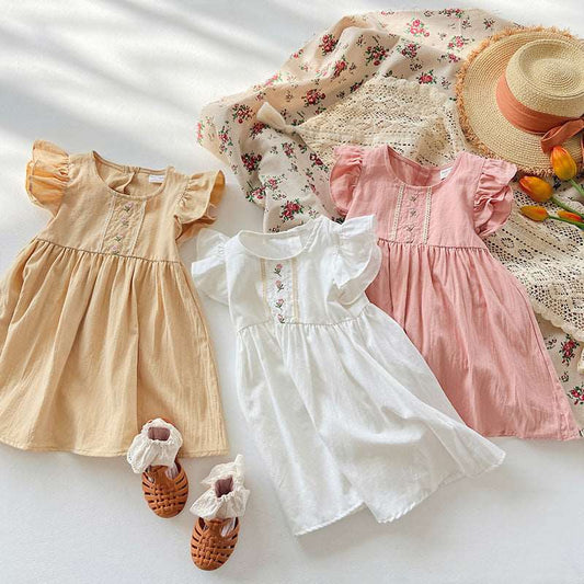 Korean style Flower Embroidery Girl's Dress